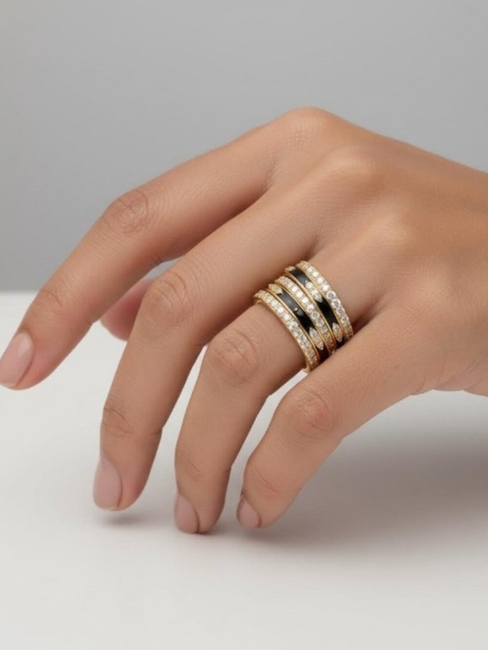 Freida Rothman Gold Plated Two Tone 5-Stack Ring